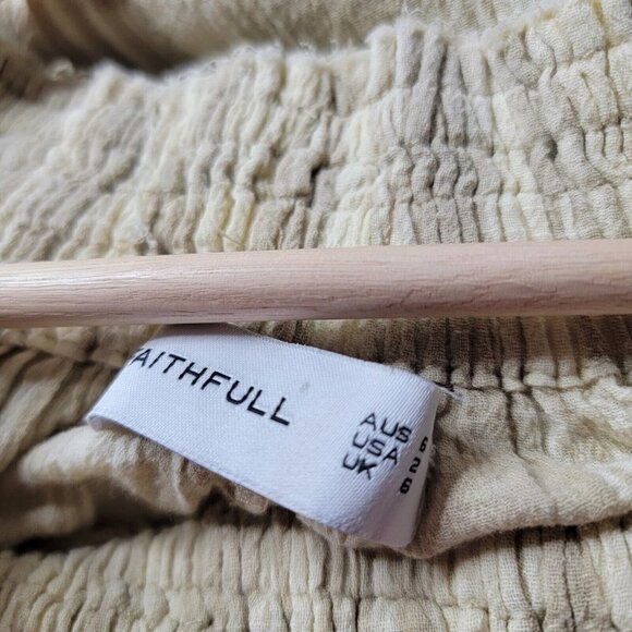 Faithfull The Brand 100% Cotton Sunshine Yellow White Stripe Off Shoulder Size 2 - Picture 6 of 11